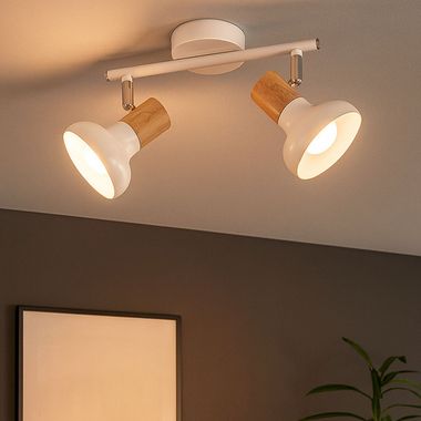 Ceiling light, 2 flames, movable spots, white, L 35.5 cm