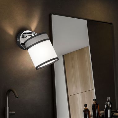 Wandlamp, textiel, wit, chroom, beweegbare spot, H 15,5 cm