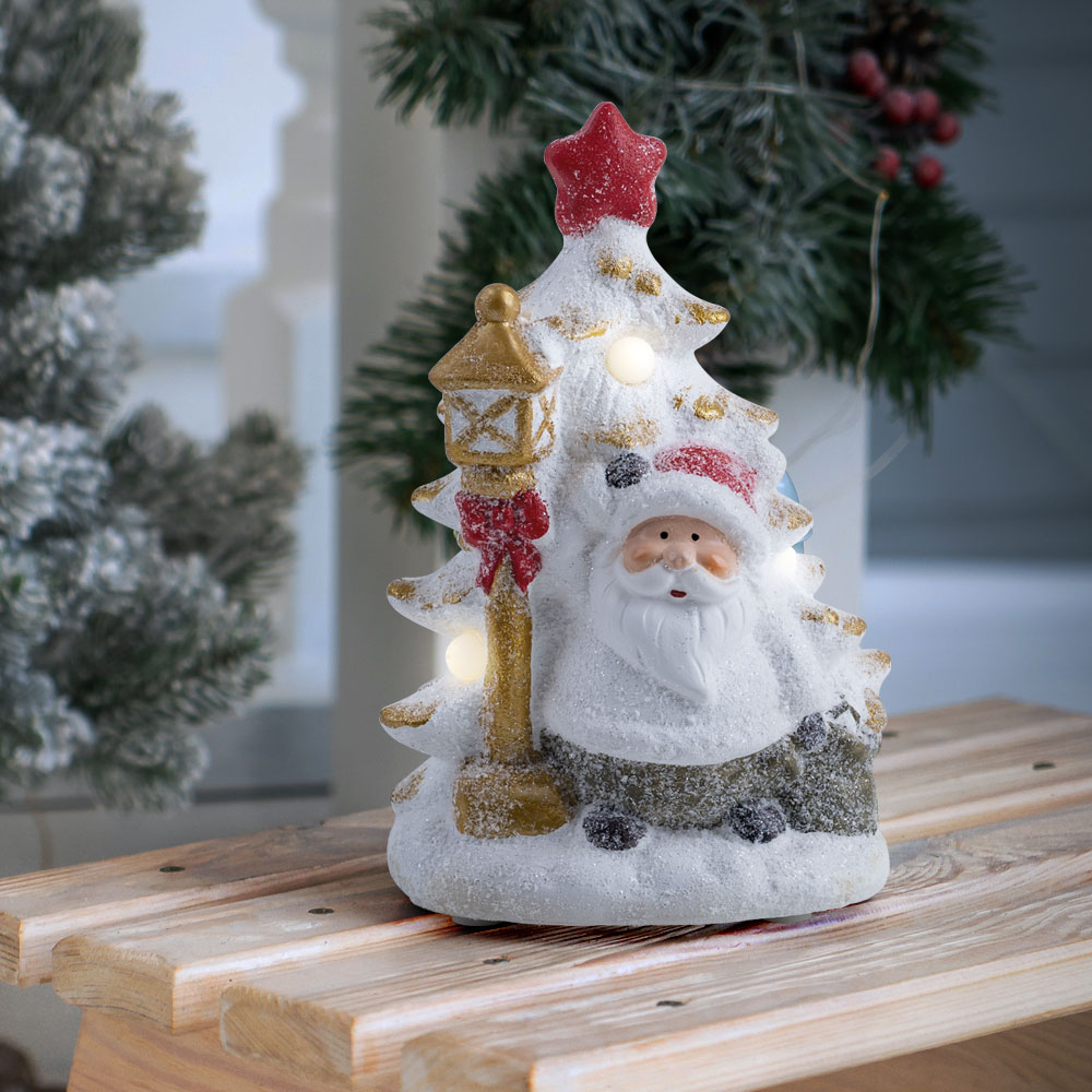 2x LED Weihnachtsmann, Dekofigur, Baum, H 22 cm