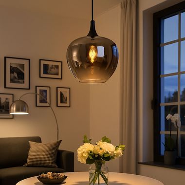 Lampada a sospensione, metallo, vetro fumé, nero, H 120 cm