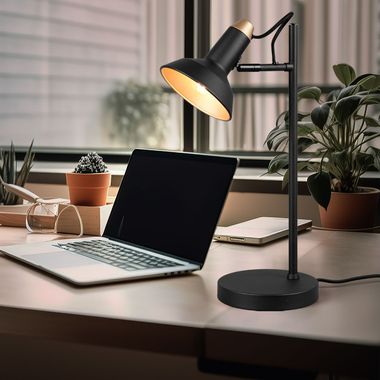 Tafellamp, metaal, zwart, verstelbare spot, H 43 cm
