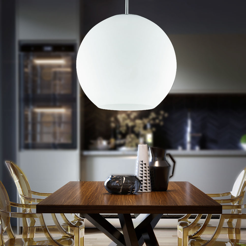 Kugellampe, Glas, weiß, Nickel matt, H 150cm