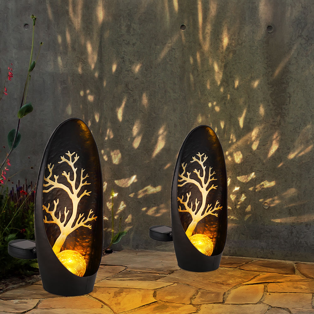LED Solarleuchte, Baum, Wetterfest, schwarz, Akku, H 30 cm