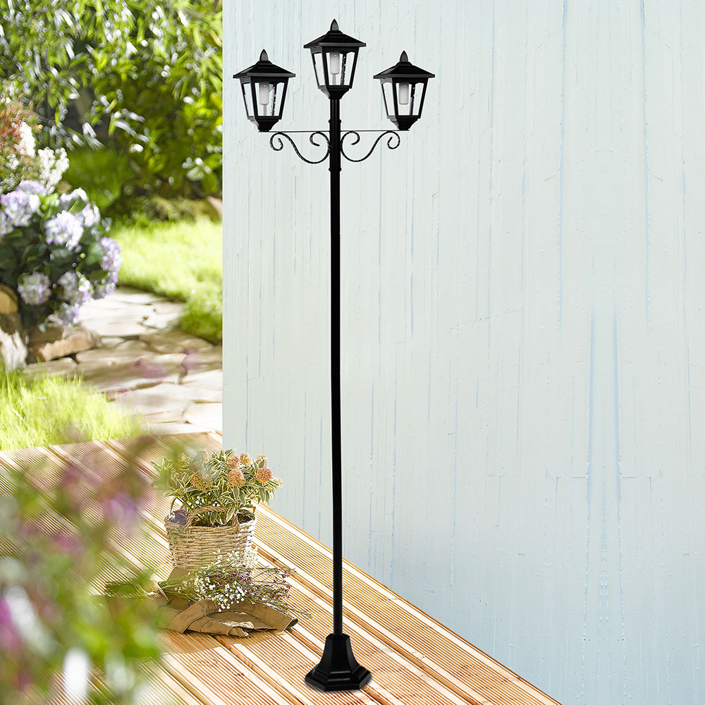 LED Solar Kandelaber, Metall schwarz, H 194 cm