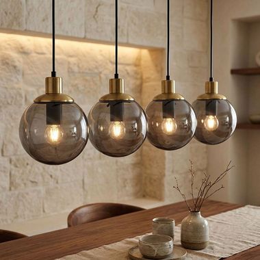 Hanglamp, metaal, mat zwart, glas, 4-vlam