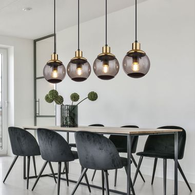 Pendelleuchte, Metall, Schwarz-matt, Glas, 4-Flammig
