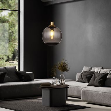 Hanglamp, metaal, mat zwart, glas, H 120 cm