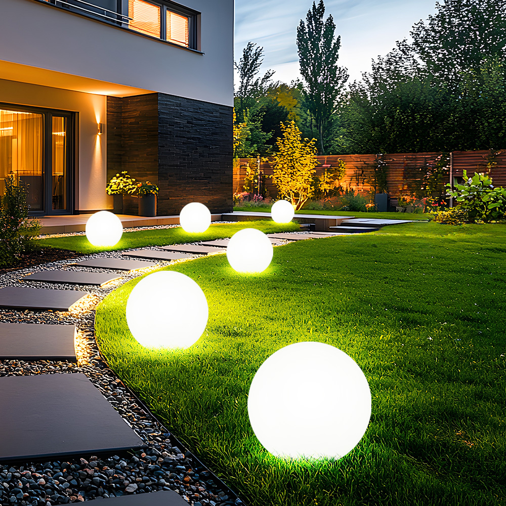6x LED Solarleuchte, Kugel weiß, DM 20 cm, H 62 cm