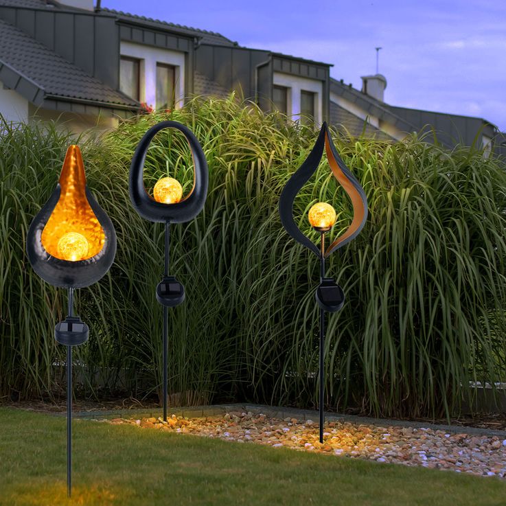 Solar-LED-Gartenfackel Mit Handbemalter Glaskugel – Flamme/Tropfen/Mond, 93 Cm, Kupfer/orange, Für Innen & Außen, Wetterfest Wetterfeste Solarleuchte Mond