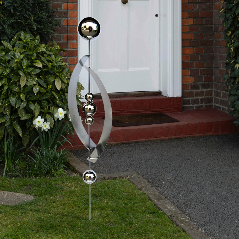 Gartenstecker, Edelstahl, 5 Kugeln, geschwungen, H 140 cm