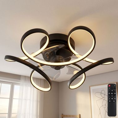 Ventilatore da soffitto a LED, telecomando, dimmerabile, CCT, nero