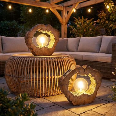 2er Set LED Solarleuchte, Baumscheibe, Holzoptik, L 30,5 cm