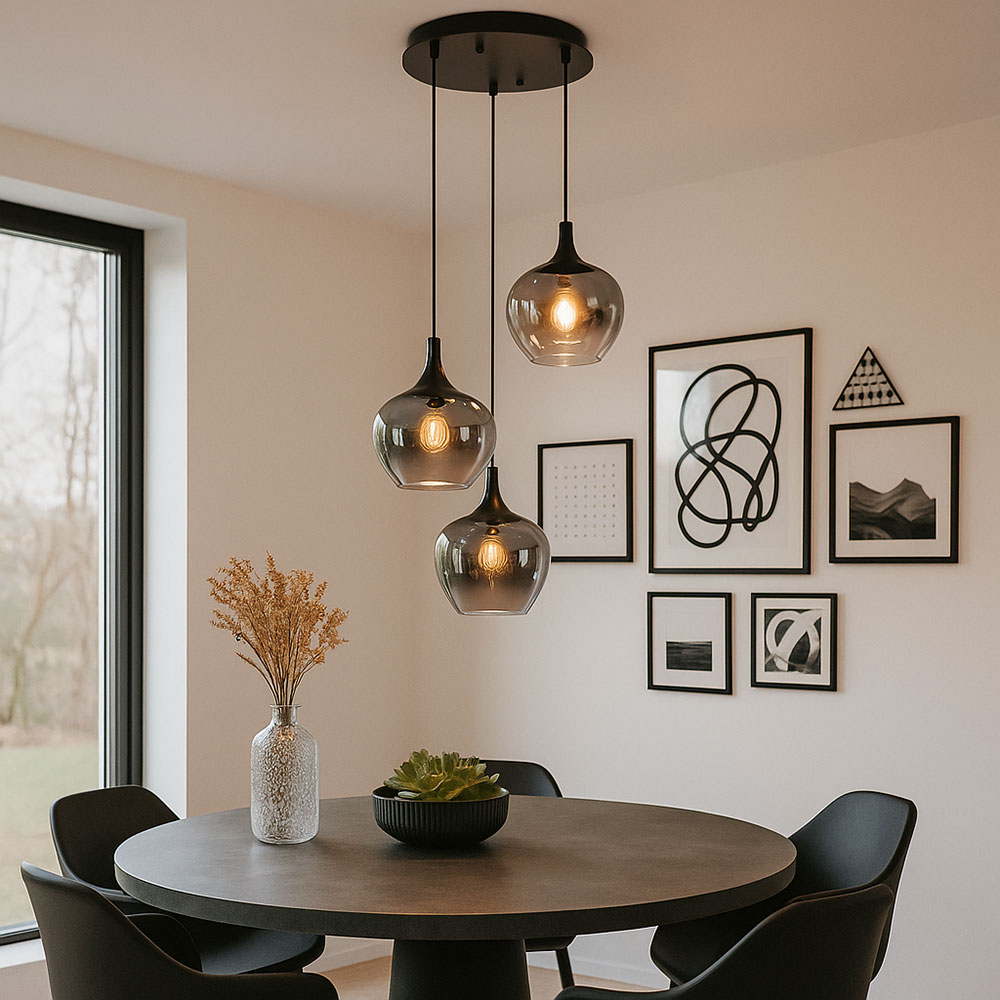 LED Hängeleuchte, Metall, Glas, rauchfarben, 3 flammig