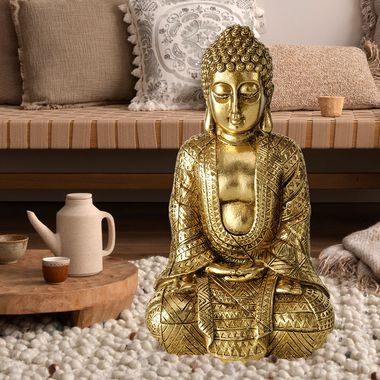 Dekofigur, Buddha Figur, Kunstharz gold, H 20 cm