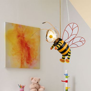 LED pendant lamp, children's room, bee, black yellow, H 120 cm
