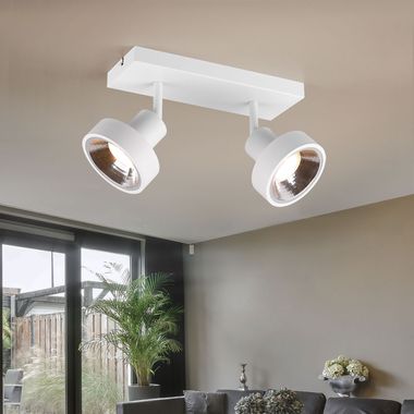 Lampada a soffitto, 2 luci, metallo, bianco opaco, faretti mobili