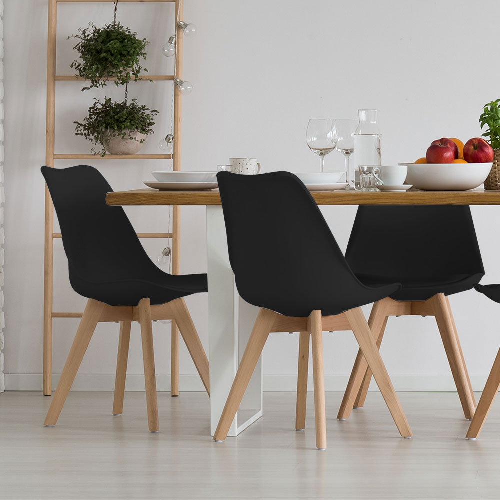 4er Set Stühle, Holz natur, schwarz, Sitzpolster, H 82 cm