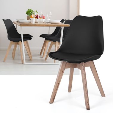 Set di 4 sedie, legno naturale, nero, seduta imbottita, H 82 cm