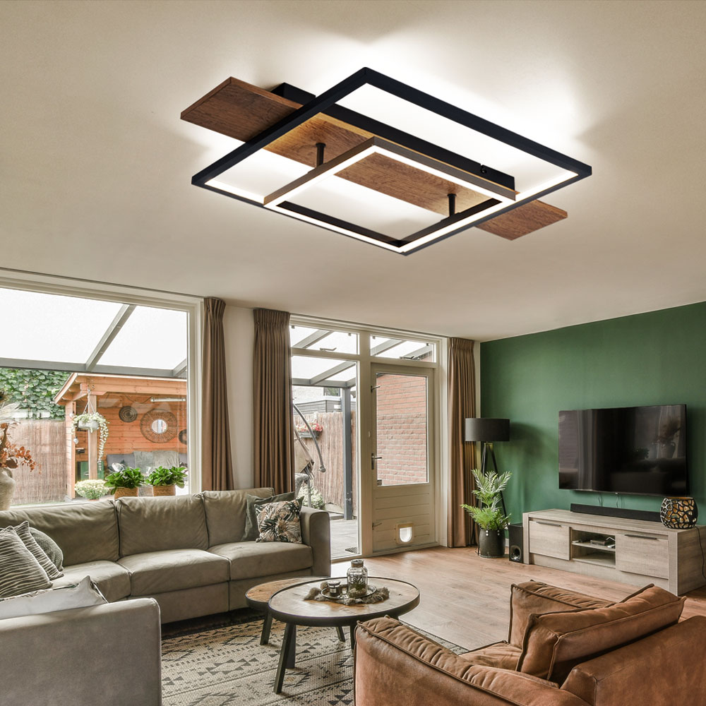 LED Deckenleuchte, Metall, Schwarz, Dimmbar, Memoryfunktion