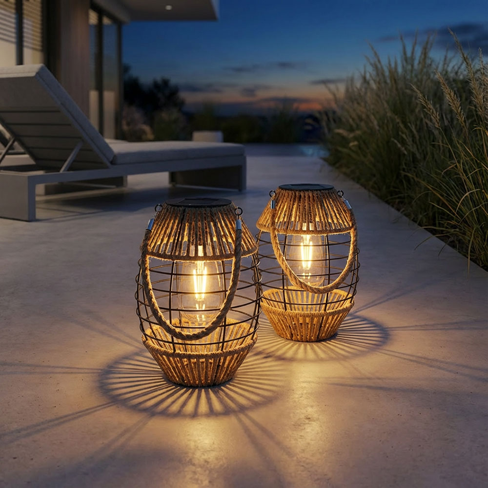 2x LED Solarlaterne, Metall Hanf, stehend hängend, H 40,5 cm