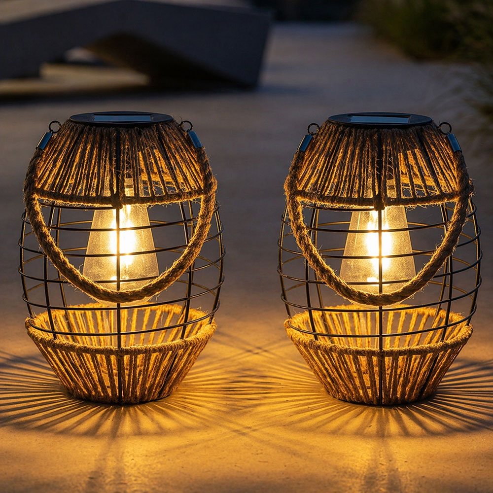 2x LED Solarlaterne, Metall Hanf, stehend hängend, H 40,5 cm