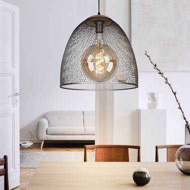 Pendant light, lattice look, wood, silver, H 150 cm