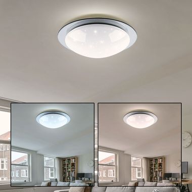 Plafonnier LED B-WARE, effet étoiles, IP44, CCT, blanc, D 38 cm