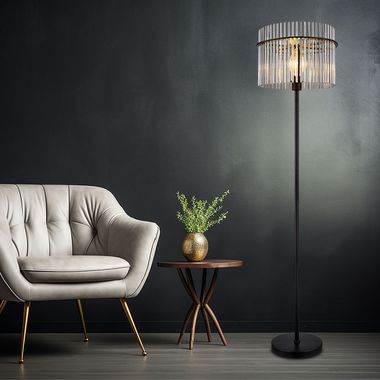 Lampada da terra, metallo, vetro nero, fumé, H 152 cm