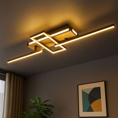 LED plafondlamp, houtlook, draai- en kantelbaar, L 68 cm