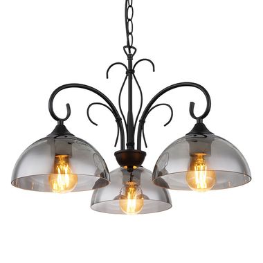Hanglamp, metaal, mat zwart, rookglas, D 56 cm