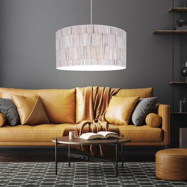 Lampada a sospensione, legno di betulla, carta da parati multicolore, D 50 cm