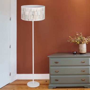 Lampa podłogowa, tapeta metalowa, wielokolorowy biały mat, D 50 cm