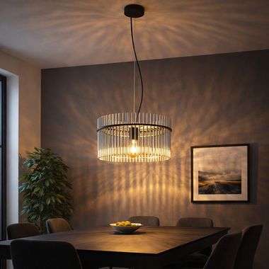 LED hanglamp, zwart, staven van rookglas, D 40 cm