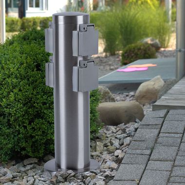 Steckdosensäule, Edelstahl, 4 Außensteckdosen, H 35 cm