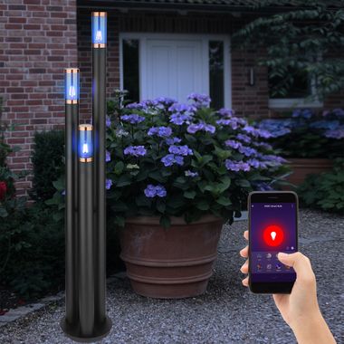 Lampadaire Smart RGB LED, acier inoxydable, noir, H 170 cm