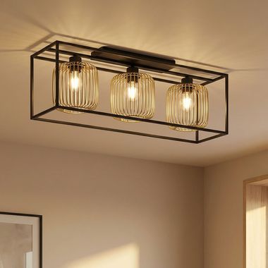 Caydo ceiling light, metal, black-gold, 3-light, E27, L 83 cm