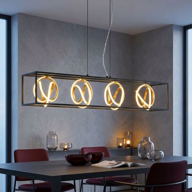 Lampe à suspension LED, or noir, dimmable, réglable en hauteur, H 150 cm