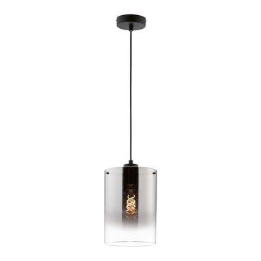 Suspension, métal noir, verre fumé, H 140 cm