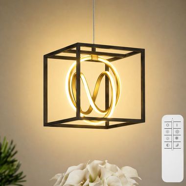 LED Hängelampe, schwarz gold, dimmbar, Fernbedienung, H 150 cm