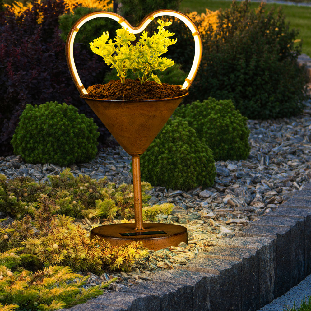 LED Solar Tischleuchte, Blumentopf, Metall, rost , H 32,4 cm