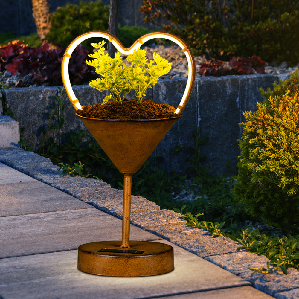 LED Solar Tischleuchte, Blumentopf, Metall, rost , H 32,4 cm