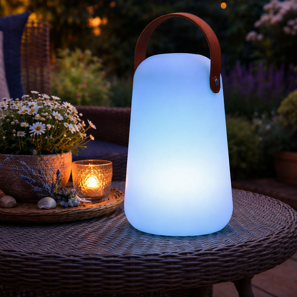 RGB LED Außen-Tischleuchte, Akku, Fernbedienung, H 21 cm
