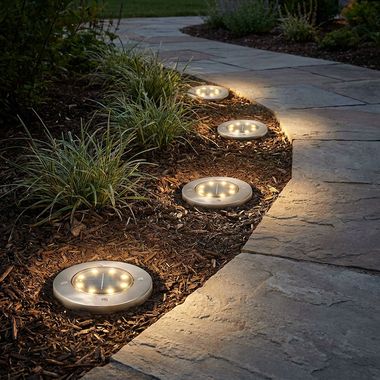 4x LED Solarlampe Bodenleuchte, Edelstahl, silber, D 11,5cm