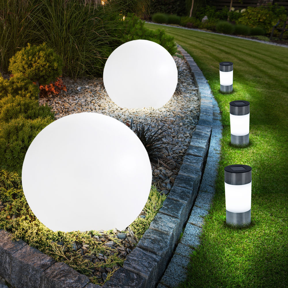 5x Solarlampe, Kugel, Erdspieß, Akku, IP44