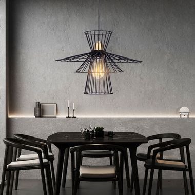 Lampe à suspendre, fil métallique, noir, D 45 cm