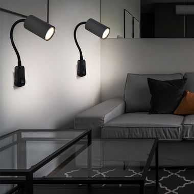 2x lampada plug-in, collo di cigno, grafite nera, H 43 cm