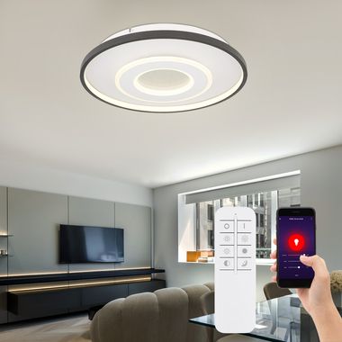 Smart LED Deckenleuchte, Fernbedienung, dimmbar, D 48 cm