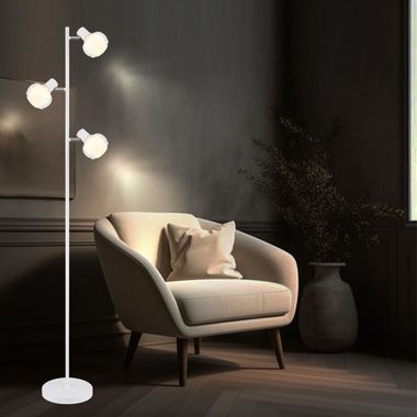 Lampadaire, métal, blanc, chrome, verre, H 154 cm