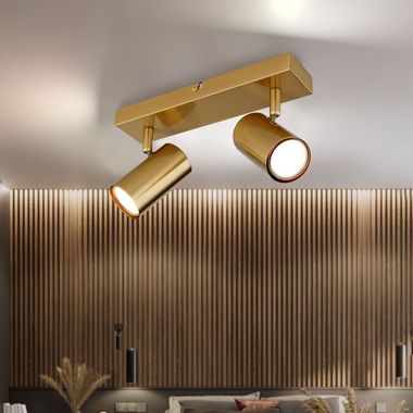Deckenleuchte, Metall, Gold, Dreh-Schwenkbar, 2-Flammig
