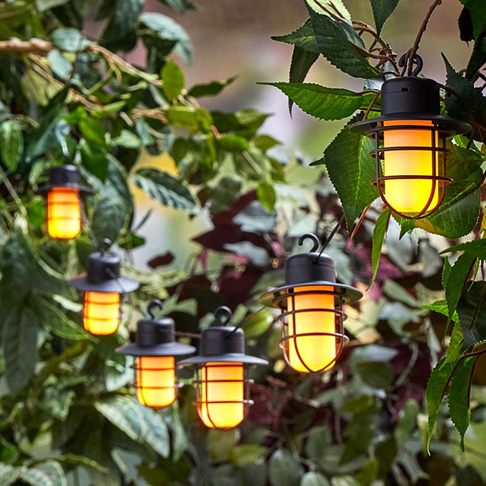 LED Solar Lichterkette, 16 Laternen Flammeneffekt, L 200cm